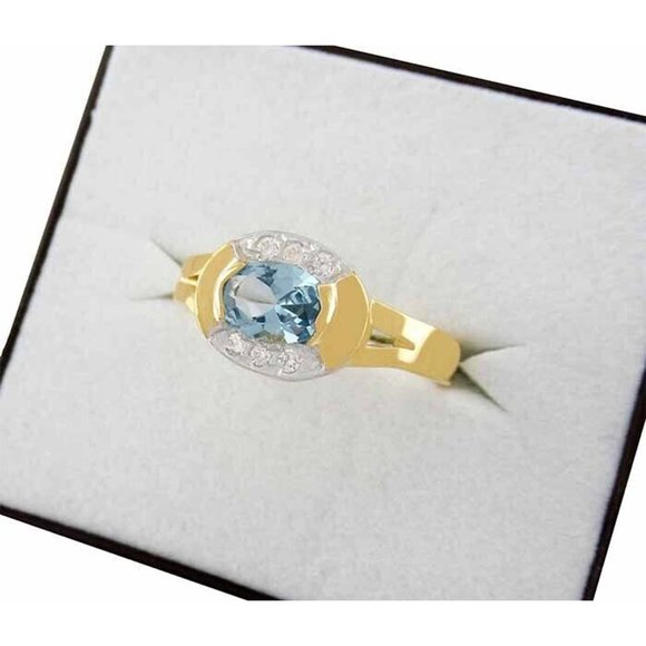Genuine 1.02 Cts Blue Topaz & White Sapphire Ring 18k Gold